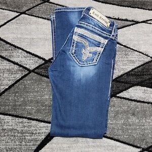 ROCK REVIVAL SHERRY METALLIC RHINESTONES FLEUR-DE-LIS SKINNY DENIM JEAN …